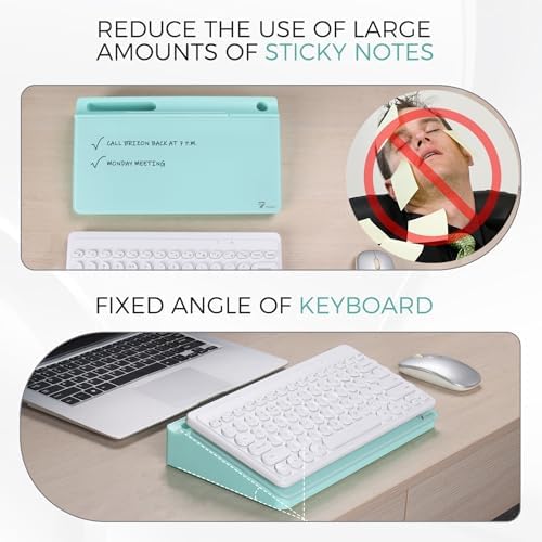 TOWON Compact Glass Desktop Whiteboard with Storage 12x7 in, Teal Blue