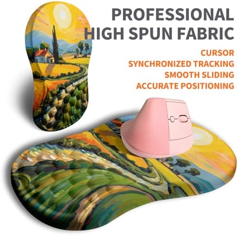 Ergonomic Joint Wrist Support Mouse Pad with Memory Foam Cushion Massage Bump, Carpal Tunnel Pain Relief Mousepad Slope Design for Wrist Rest, 11.8x7.9 in, Warm Sun