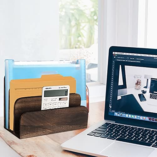 File Holder for Desk,Wood Paper Organizer,Rustic Desk Organizer,Darkbrown