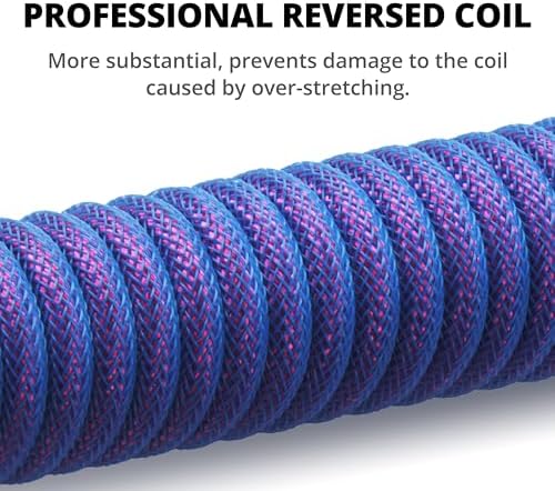 GUNMJO Pro Custom Coiled USB C Cable for Gaming Keyboard, Double-Sleeved Mechanical Keyboard Cable with Detachable Metal Aviator, 1.5M USB-C to USB-A, Nebula Color