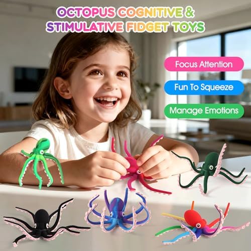 Octopus Fidget Toy with Suction Cups – Silicone Stress Relief and Sensory Play Desk Toy, Bendable Tentacles for Creative Poses, Portable Gift for Kids, Teens and Adults (1Pc-Brown)