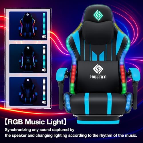 HOFFREE RGB Gaming Chair with Speakers Music Rhythm Lights Game Chair-Blue