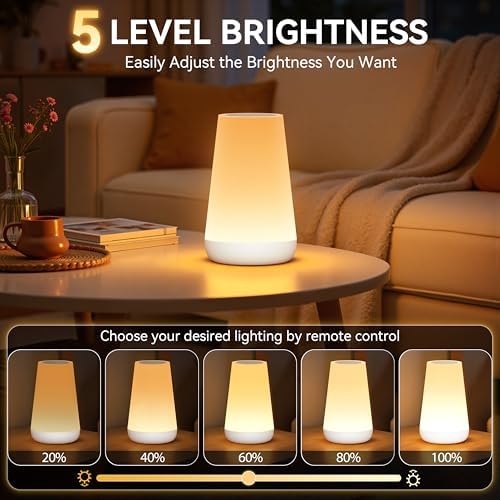 Auxmir Rechargeable Night Light, Touch Table Lamp with Remote, White