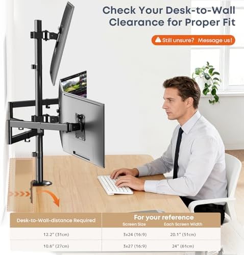 Quad Monitor Mount for 17-27 Inches - Fully Adjustable Heavy Duty 4 Monitor Arm Desk Mount, Max Load 22lbs per Screen, Clamp/Grommet, VESA 75/100 mm, Black