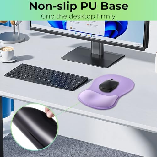 Gel Wrist Rest Mouse Pad, Ergonomic Mousepad with Wrist Support, Relieve Wrist Pain, Gaming Mousepad with Concave Design Cushion & Non-Slip PU Base, for Home Office Laptop Computer, Purple