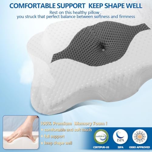 CHxxy Memory Foam Pillows, Cervical Pillow for Neck & Shoulder Pain Relief