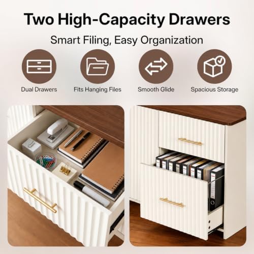 NORTHSKY 55" L Shaped Electric Standing Desk with Drawers and Storage Cabinet, Height Adjustable Corner Desk with 3 Memory Presets for Home Office, Walnut & Distressed White