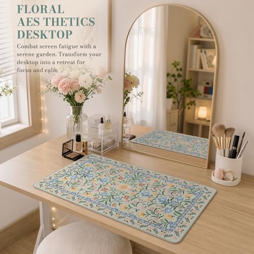 iCasso Aesthetic Flower Mouse Pad,23.6x13.7in, Green Floral
