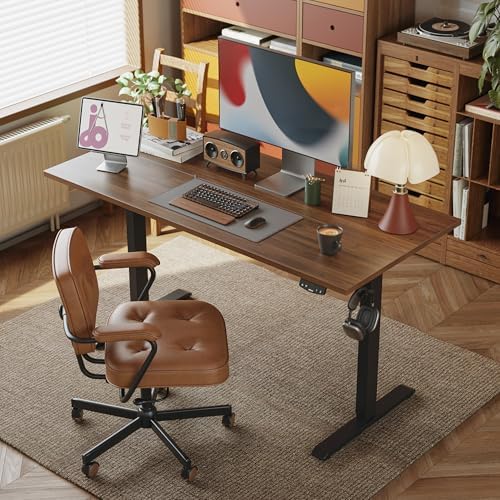 Agilestic 60*24 Inch Height Adjustable Electric Standing Desk, Dark Walnut