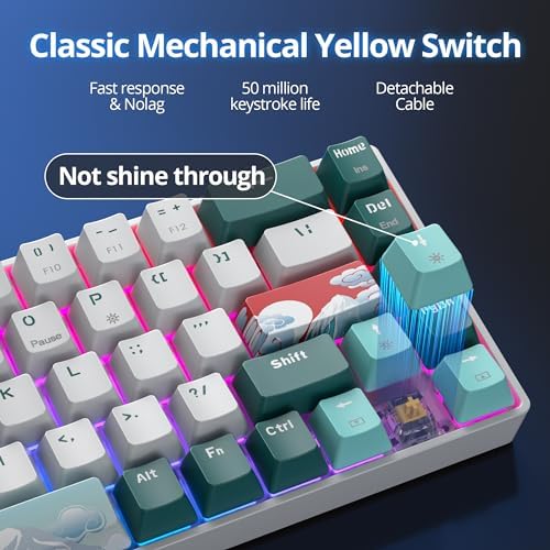 surmen Wireless 65% Mechanical Keyboard Hot Swappable, 68 Keys Bluetooth Gaming Keyboard with Quiet Linear Yellow Switch for PC Mac Gamer(Gateron Yellow, Forest 68)