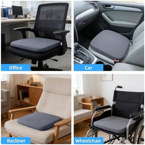 SheRest Office Chair Cushion with Straps, Memory Foam Seat Cushion with Removable Cover, Suitable for Office Chairs, Car Seats, and Airplane Seats, Gray, Large