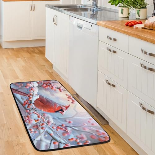 Kitchen Mats, Christmas Cardinal Kitchen Rugs, Cushioned Anti Fatigue Kitchen Mats, Non-Slip Standing Desk Mat, Absorbent Kitchen Rug for Floor, Kitchen, Office, Sink, 20"×39"