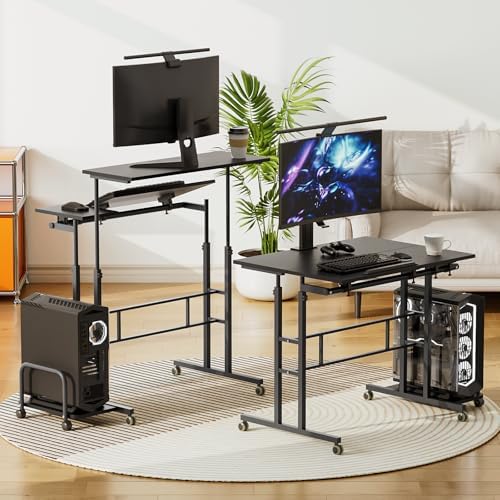 Athena Collection Rolling Standing Desk with CPU Holder, Black