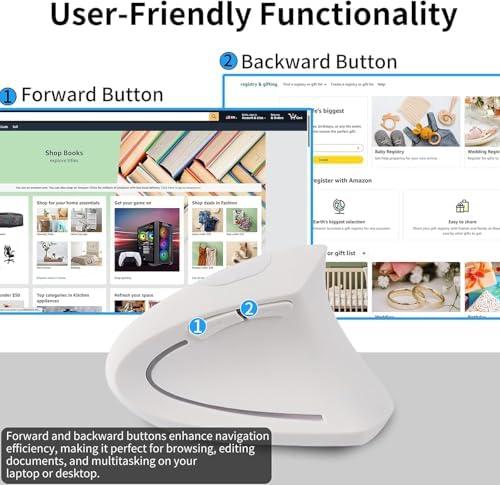 Ergonomic Vertical Wireless Mouse - USB C Dual Interface, Multi-Device Compatible, Reduces Hand Fatigue for PCs and Laptops, for Friends and Family (White)
