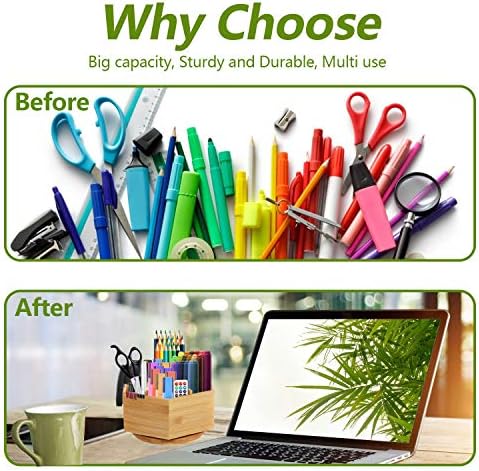 Marbrasse Bamboo Art Supply Organizer, Rotating Pencil Pen Holder, Office Supplies Desktop Storage Caddy, Like Colored Pencils, Pen, Markers, Paint Brushes