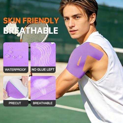 Precut Kinesiology Tape for Shoulder, 10 Pcs, Purple