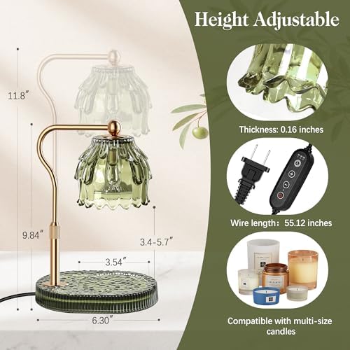 Candle Warmer Lamp with Timer Dimmer, Wax Melts Glass Lamp for Gift, Green