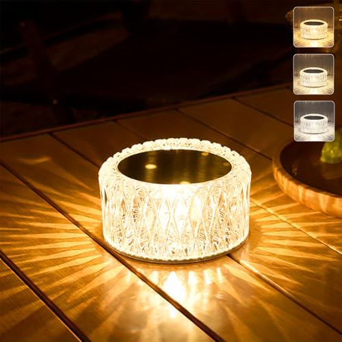 Portable Crystal LED Table Lamp, 3-Levels Brightness Desk Lamp,3 Color Touch Control Rechargeable Lamp for Bedroom Living Room Decor(White)
