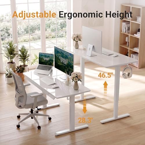 YDN Glass Standing Desk with Drawers 48x24 Inch Super White
