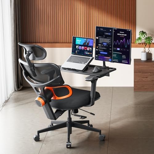 Newtral Office Chair Ergonomic - Home Office Desk Chair, Big and Tall Office Chair, Auto-Following Lumbar Support for Back Pain, Adjustable Seat Depth and Height (No Foot Rest + Laptop Table, Black)