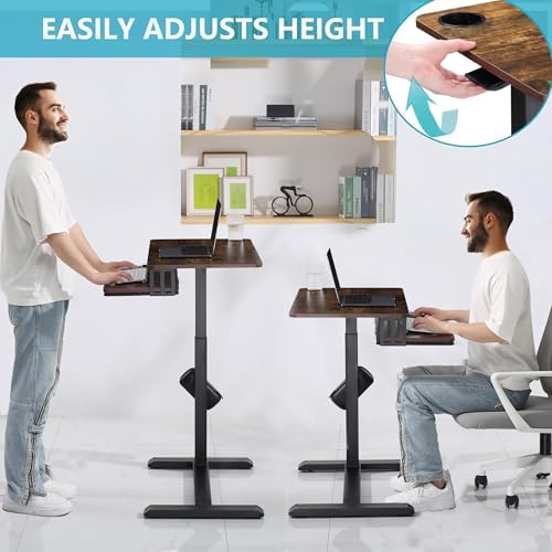 Fydeamer Height Adjustable Mobile Overbed Table with Keyboard Tray, Walnut