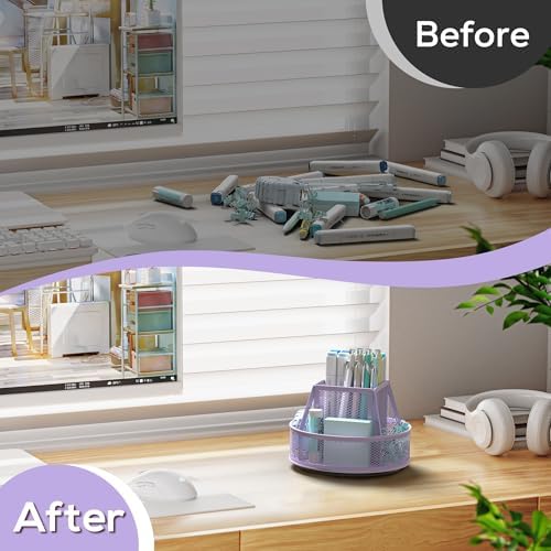 YINGHUA 360°Rotating Mesh Desk Organizer & Pen Holder - Purple