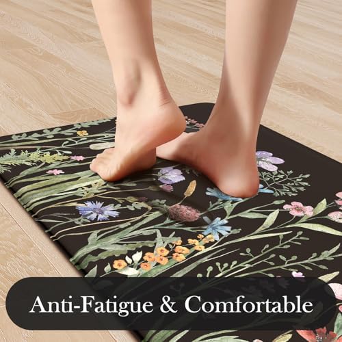 KIMODE Kitchen Mats Cushioned Anti Fatigue, Black Farmhouse Kitchen Rugs