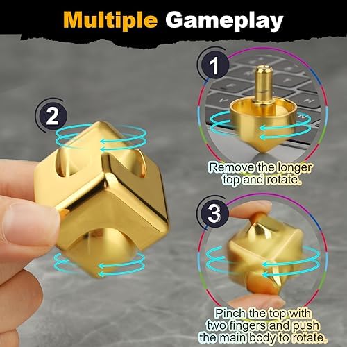 Dilabnba Metal Cube Fidget Spinner Toy for Kids Adults, Gold Cube Fidget Block Figner Spinner Focus 2 in 1 Spinning for Boys 3-12, Mini Gadget Easter Basket Stuff Desk Relaxing EDC Toy