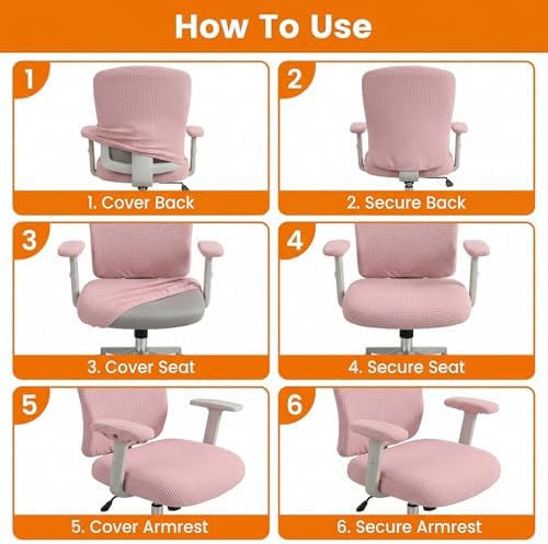 4 Pcs Office Chair Covers Set Pale Pink Computer Stretch Elastic Slipcover Universal Protective Stretchable Chair Seat Covers Desk Armrest Slipcovers Pads for Office Home Cushion Backrest Rotating