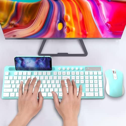 MARVO Wirelss Keyboard and Mouse Combo with Phone Holder, Full-Size, Blue