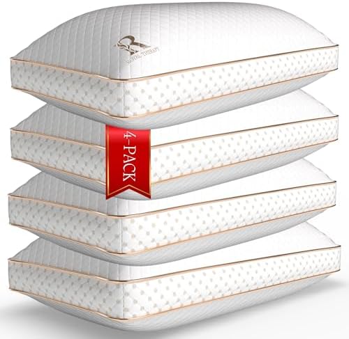 Royal Therapy 4-Pack Queen Memory Foam Pillow, Adjustable Shredded Odor-Free Bed Pillow for Neck & Shoulder Pain Relief, Breathable Support for Back, Stomach, Side Sleepers, AirFlowPRO