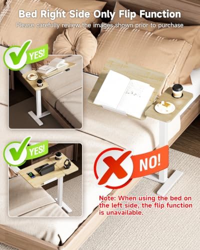 BZIUM Overbed Bedside Table with Hidden Wheels, Adjustable Medical Tilt Top Hospital Bed Table Over The Bed, Rolling Desk Mobile Standing Desk (31.5x15.8, Maple)
