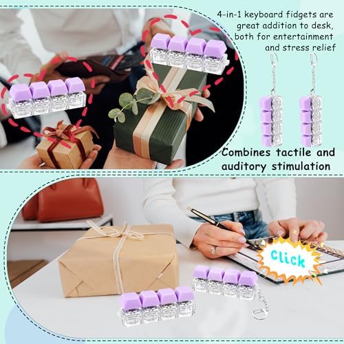 2 Pcs Keyboard Fidget Toy, Keyboard Fidget Keychain 4-in-1 Keyboard Decompression Button Finger Clicker Toys, Button Stress Relief Fidget Gifts for Adult to Relief Stress (Purple)