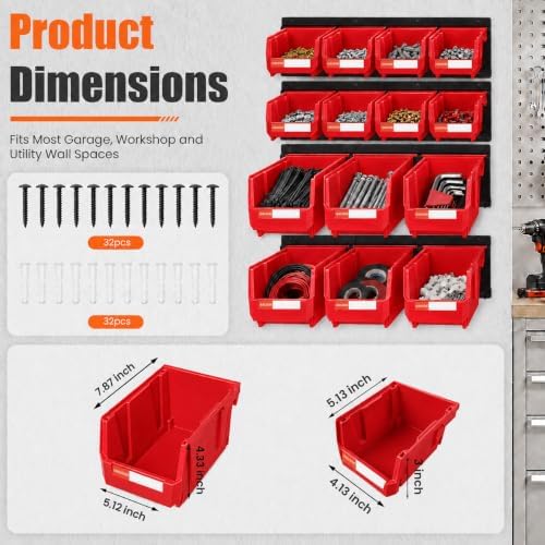 14pc Wall-Mounted Storage Organizer Mixed V1 V2 Combo Red