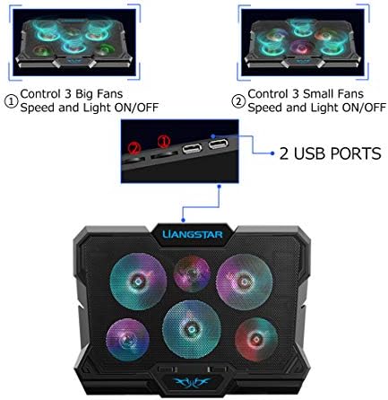 Laptop Cooling Pad, Laptop Cooler with 6 Quiet Fans RGB 7 Color Light for 15.6-17 Inch Laptop Cooling Fan Stand, Portable Slim USB Powered Gaming Laptop Cooling Pad, Switch Control Fan Speed(Black)