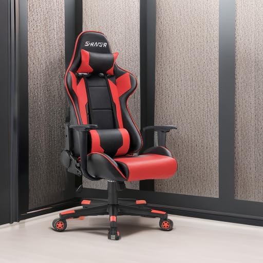 Homall Gaming Chair, Office Chair High Back Computer Chair Leather Desk Chair Racing Executive Ergonomic Adjustable Swivel Task Chair with Headrest and Lumbar Support (Red)