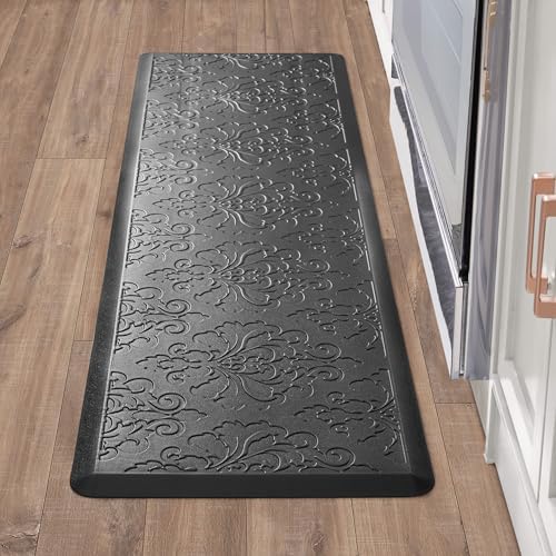 Chef Gear - Anti-Fatigue Wellness Kitchen Mat - Marni Design - Cushioned Comfort Chef Mat - Faux Leather - Cooking & Standing Relief -Skid-Resistant - Measures 17.5"x60" - Black