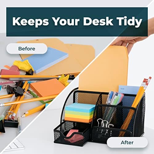 Greenco Mesh Desk Organizer Office & Dorm Room Supplies Caddy, 6 Compartments, Small Black Desk Organizer for Pen, Pencil, Small Office Supplies and Stationary Accessories Storage Organization
