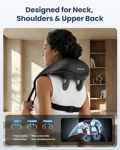 COMFIER Hands-Free Neck and Shoulder Massager with Heat, Cordless 4D Shiatsu Deep Kneading Massager, Rechargeable Upper Back & Trapezius Massage for Home, Office, Housework，Black