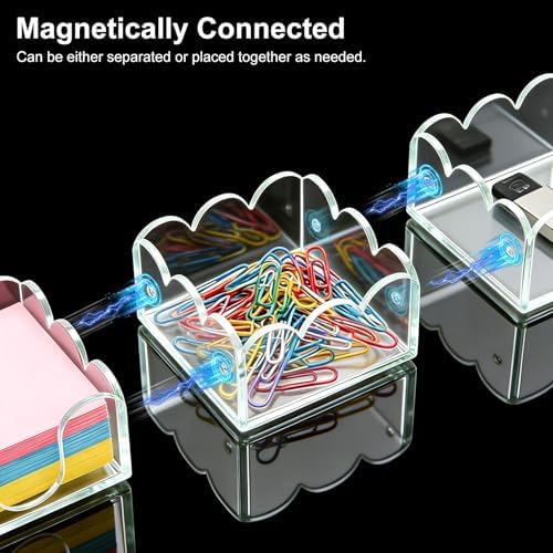 Magnetic 3-in-1 Acrylic Sticky Note Holder, 3" x 3" Post It Notes & Memo Pad Dispenser, Desk Organizer for Office, Home, School | Clear