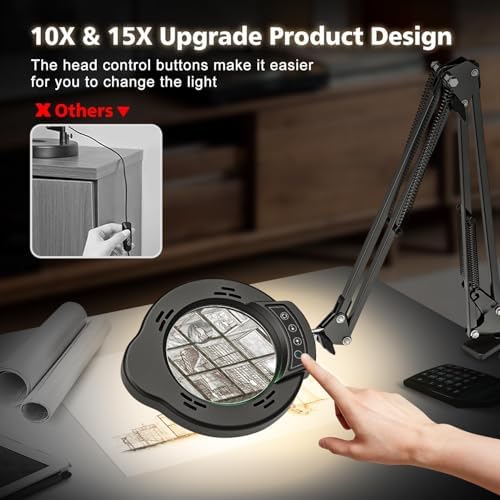 15X 10X Magnifying Glass with Light and Clamp, Magnifying Lamp