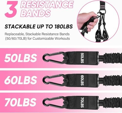 Adjustable Length Pedal Resistance Band with Handle for Working Out, Replaceable 180Lbs Exercise Bands with Foot Pedals, Home Gym Workout Equipment for Women Men Strength Training, Stretching