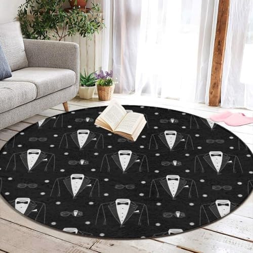 Large Home Decor Mat, Soft Round Yoga Carpet, Non Slip Machine Washable Kitchen Office Circle Rug Black Tuxedo, 36inch