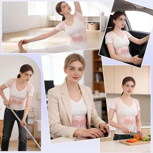 Back Brace Posture Corrector for Women and Men Upgraded Dynamic Traction Correction System Adjustable Shoulder Support Straightener Helps Reduce Upper Lower Back Pain Suitable for Hump Scoliosis Pink Small