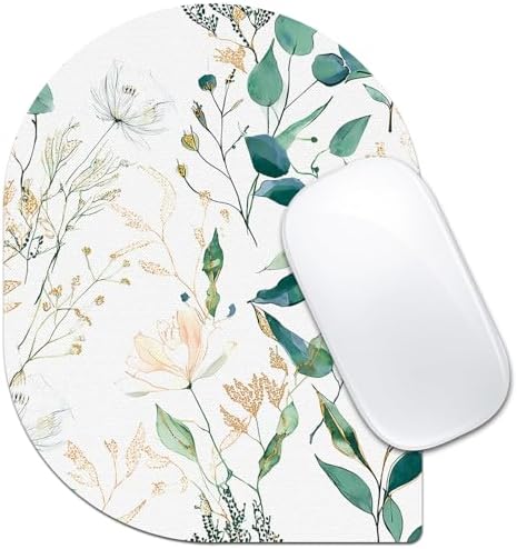Contoured Oval Mouse Pad 6x8in Non-Slip for Laptop,Leaves