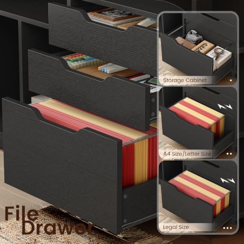 SEDETA 59" L Shaped Standing Desk with 3 Drawers Storage and Bookshelves