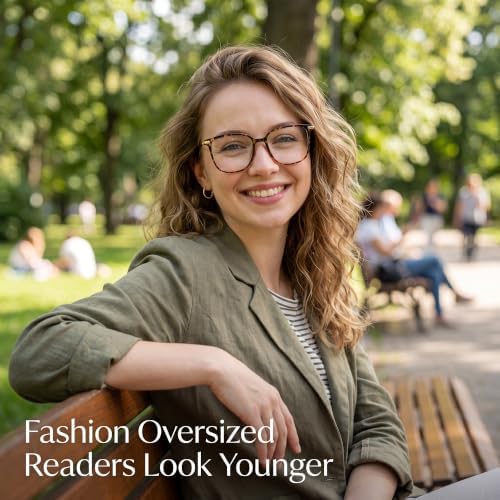 Fashion Oversized Square Reading Glasses for Women, Stylish Big Frame Anti Blue Light Computer Readers