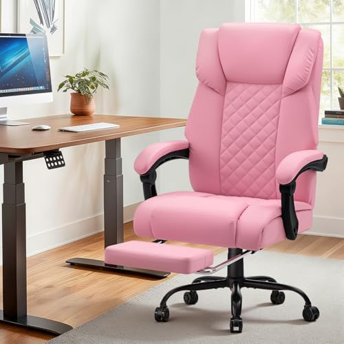 HOFFREE Massage Office Chair with Heat 7 Points Vibration(Light Pink)
