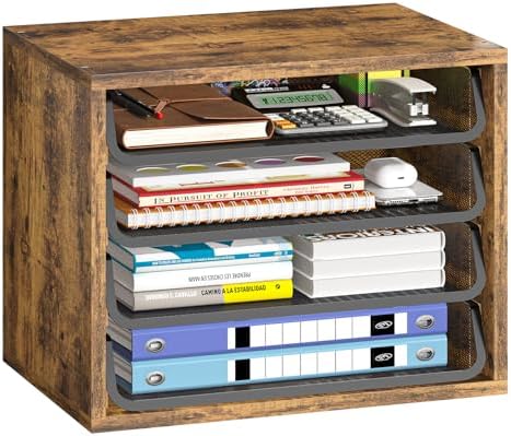 Simple Trending 4-Tier Desk File Organizer, Paper Organizer, Rustic Brown