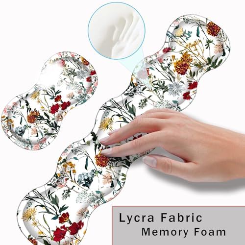 Keyboard Wrist Rest and Mouse Pad with Wrist Support Set Ergonomic Coaster,Memory Foam,Easy Typing Pain Relief,Large XL Desk Mat 31.5"x 11.8",Beautiful Floral